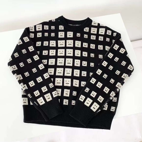 Acne Studios Sweaters - 🍁⛄️ ACNE STUDIOS Face Checker Sweater Black White Face-Motif Intarsia Wool